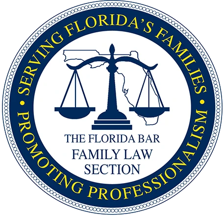 Badge from the Florida Bar that reads: The Florida Bar Family Law Section. Serving Florida's Families, Promoting Professionals